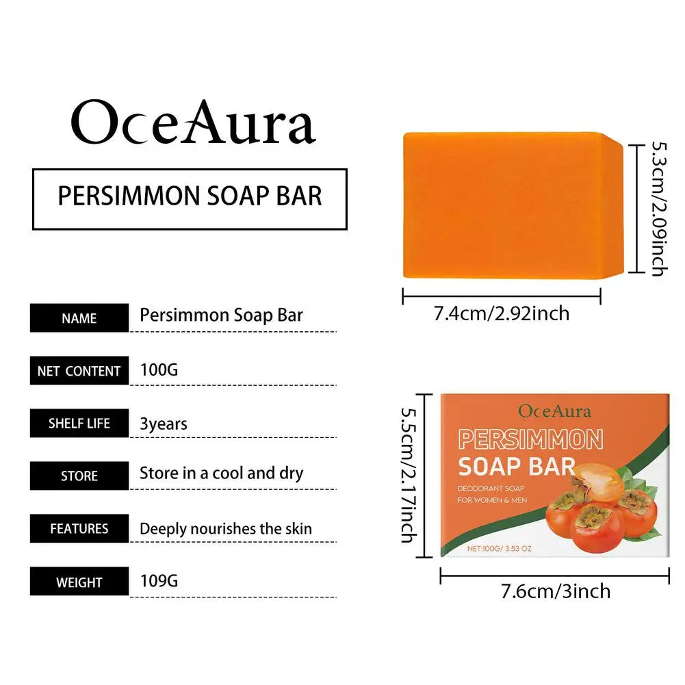 Natural Persimmon Deodorant Soap Bar – Odor Control & Daily Cleansing for Men & Women, 100g