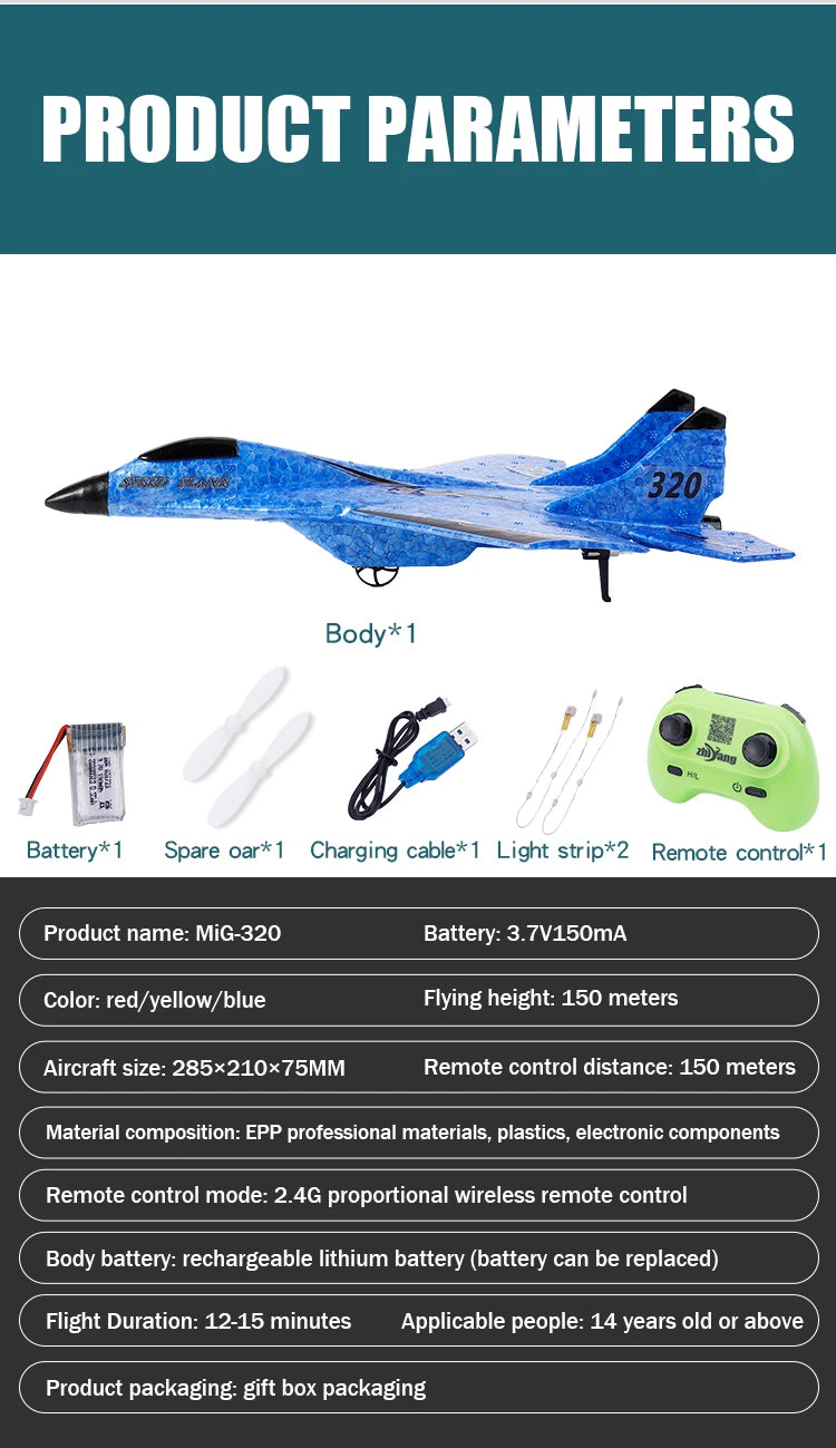 Parkten P320 2.4G RC Fixed Wing Glider Airplane – Hand Throw Foam Fighter Plane for Boys
