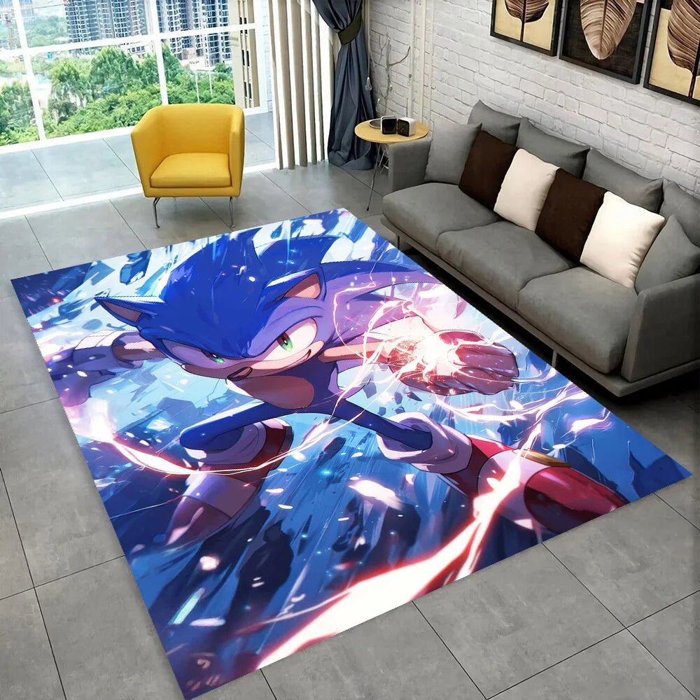 3D Retro Sonic Area Rug – Non-Slip Kids Carpet for Bedroom, Living Room & Playroom