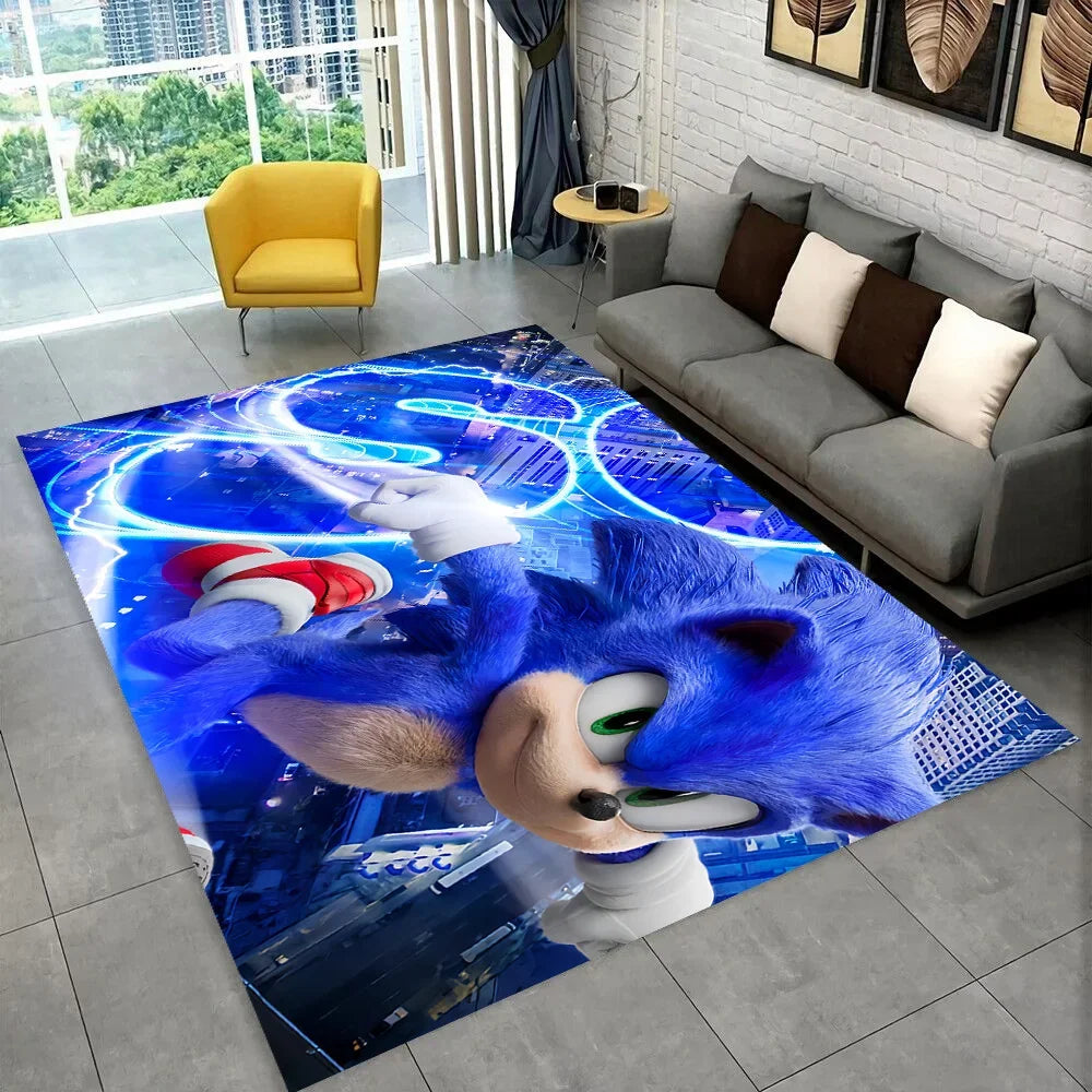 3D Retro Sonic Area Rug – Non-Slip Kids Carpet for Bedroom, Living Room & Playroom