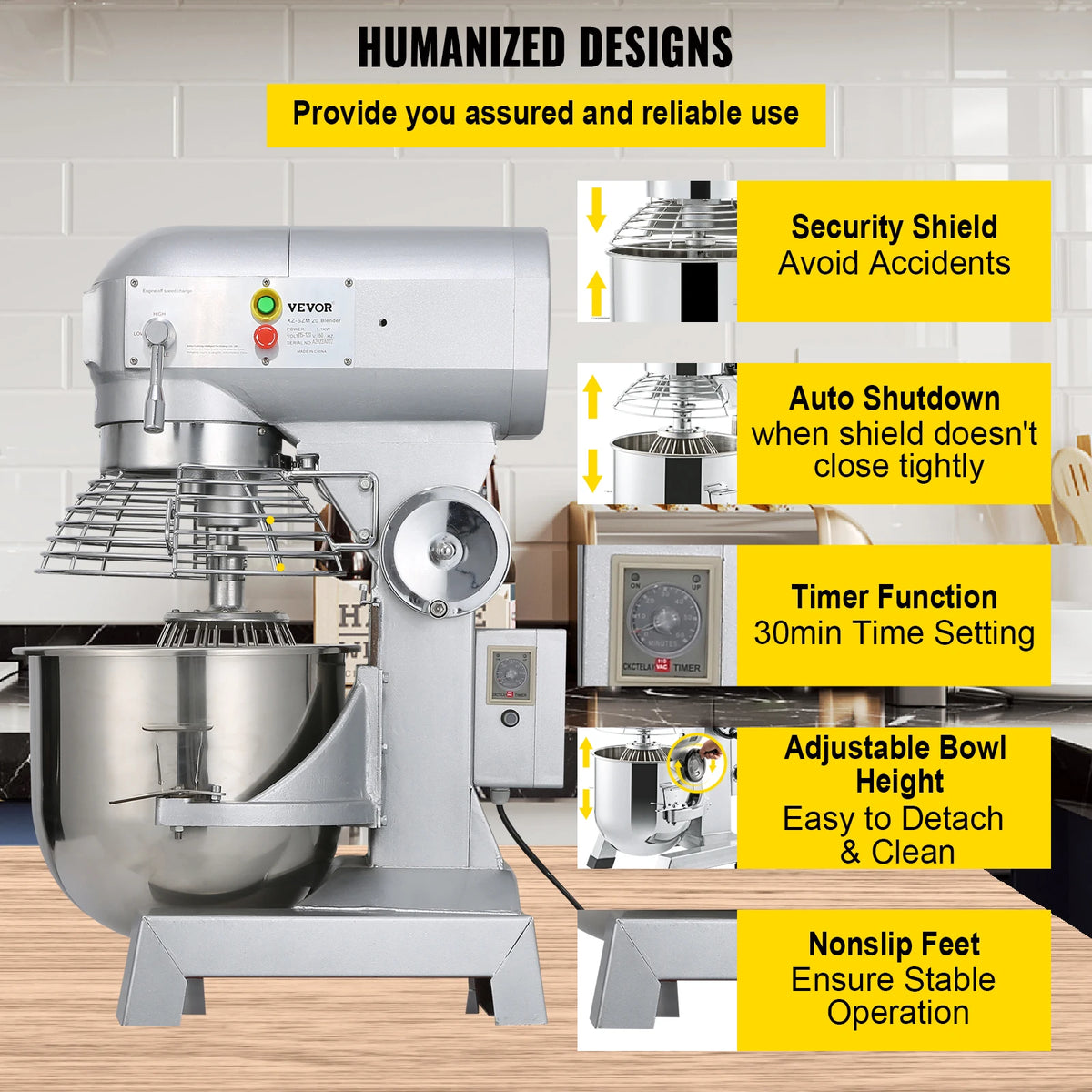 SucceBuy 10Qt 450W Commercial Food Mixer – 3-Speed, Heavy Duty Stainless Steel Whisk & Beater