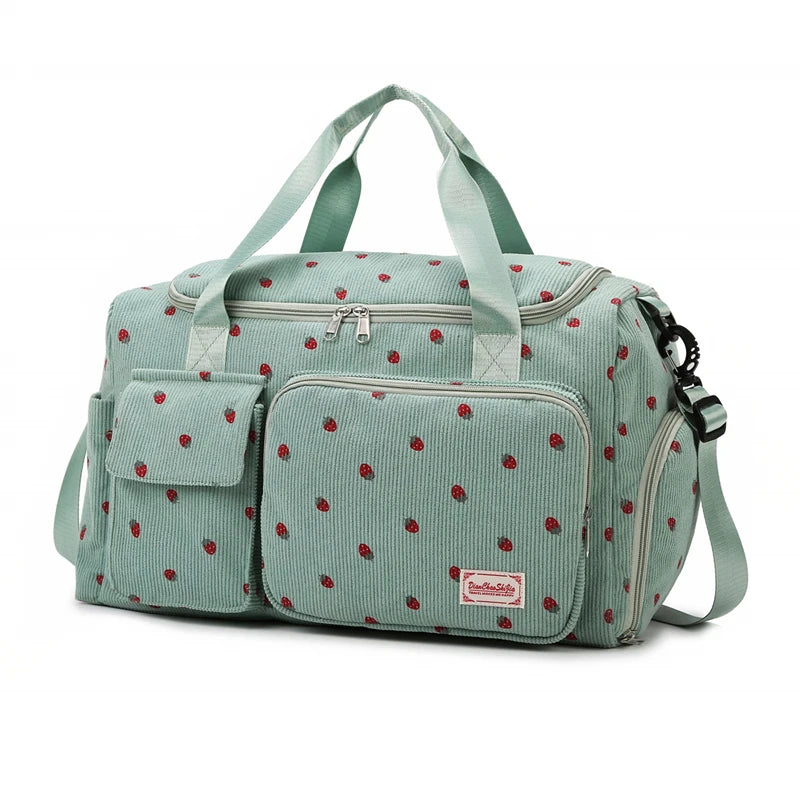 Corduroy Large Capacity Travel Duffle Tote Bag — Sports Fitness Carry-On Bag for Women