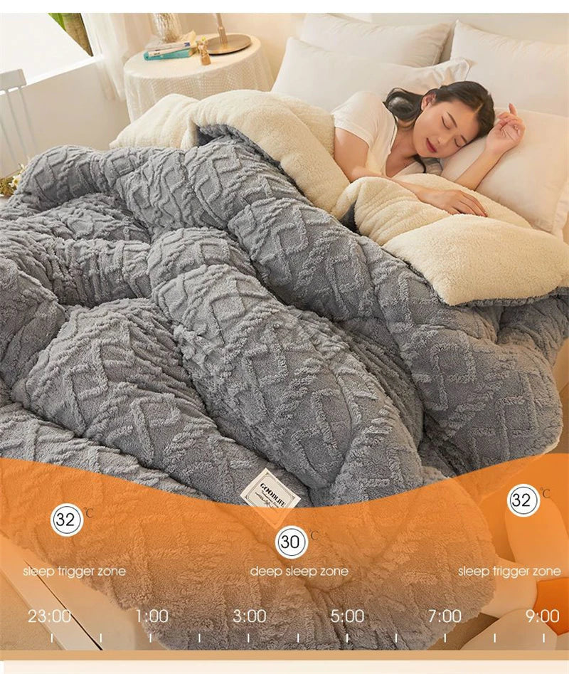 Thick Plush Bed Blanket – Faux Lamb Fleece Winter Comfort