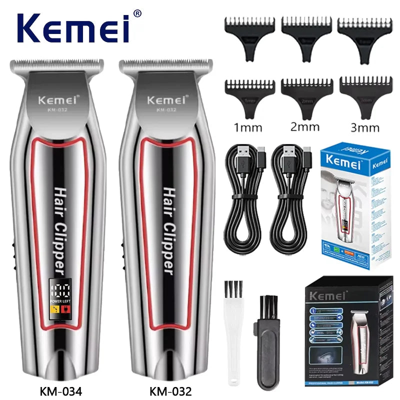 Kemei KM-032 Professional Hair Clipper & Beard Trimmer – Floating Head, Washable, USB Rechargeable