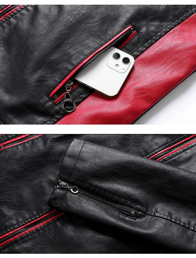 Men's Faux Leather Jacket – Slim Fit Stand Collar