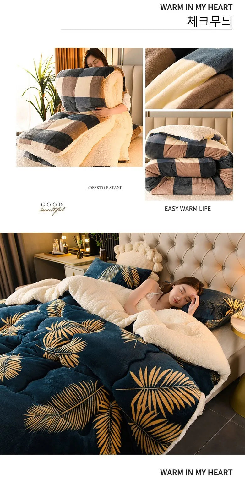 Plaid Yarn-Dyed Flannel Fleece Comforter – Thick Winter Blanket in 7 Colors, 3 Sizes