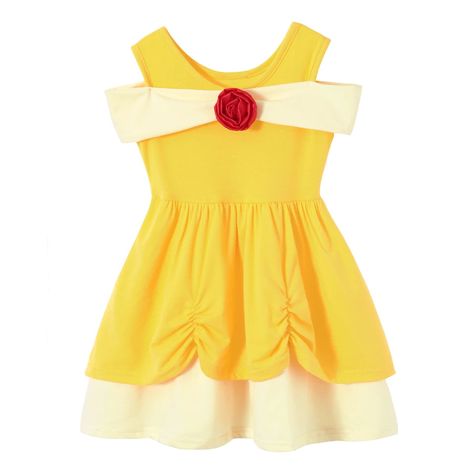 Girls' Princess Costume Dress – Mermaid & Rapunzel One-Shoulder Short Sleeve Summer Casual Vest