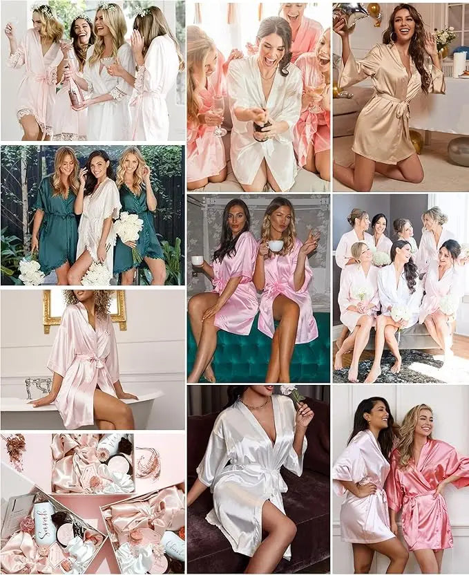 Women's Short Satin Kimono Robe | Bridal Dressing Gown Nightdress