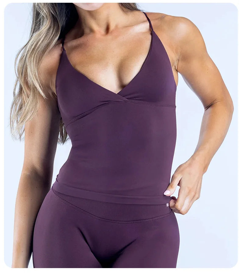 Women's Seamless Cross Sports Vest – Padded Backless Yoga Gym Workout Fitness Camisole