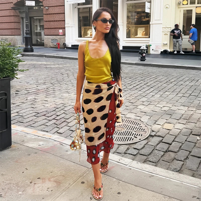 Women's V-Neck Lace-Up Polka Dot Mesh Dress – Flared Sleeve Slim Fit Casual Daily Dress