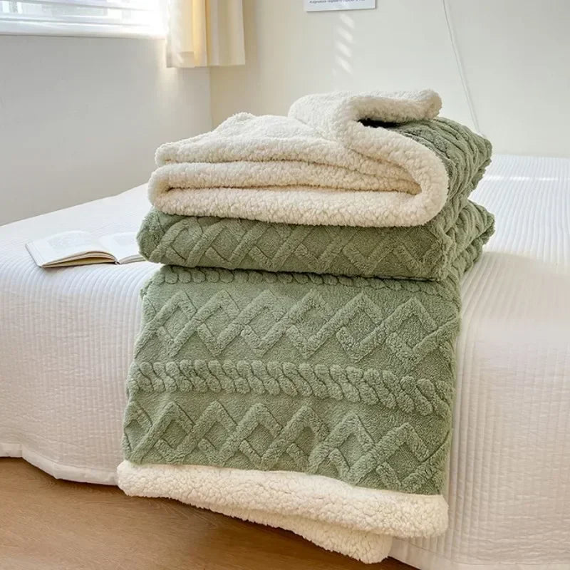 Coral Fleece Blanket – Soft Striped Sofa & Bed Throw