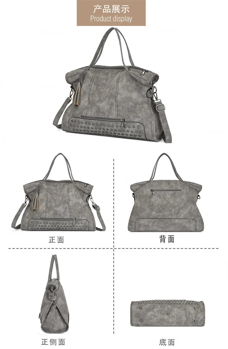 Luxury Matte Frosted PU Large Square Tote Bag – Rivet Designer Handbag for Women