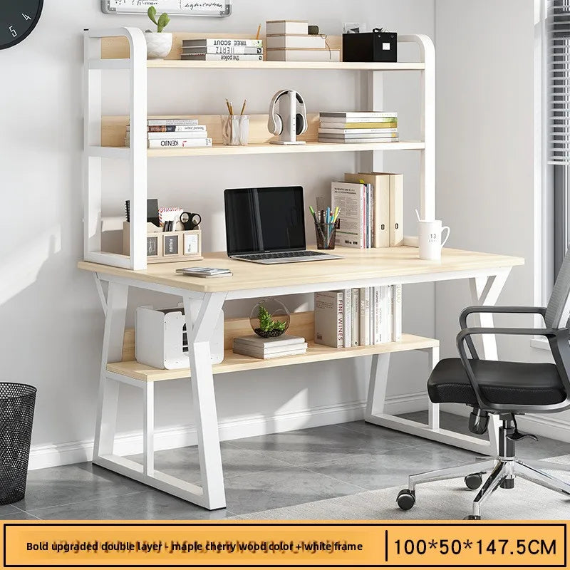 Computer Desk with Integrated Bookshelf — Simple Wood Writing Desk for Small Apartments, Multiple Sizes & Finishes