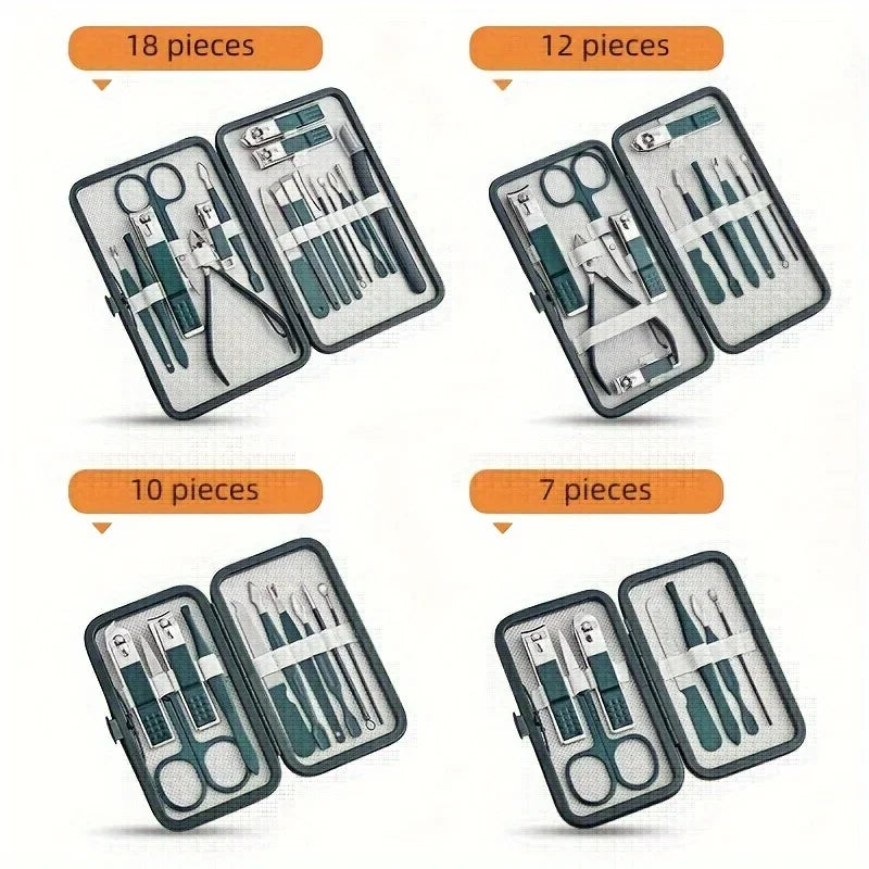 Professional Nail Care Kit – 7, 10, 12 & 18-Piece Stainless Steel Manicure & Pedicure Set with Travel Case