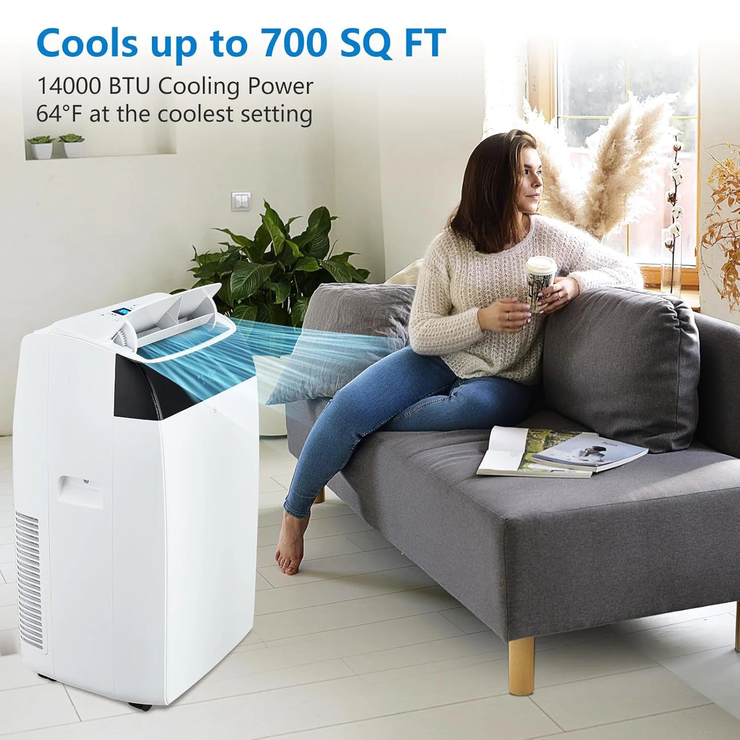 14,000 BTU Portable Air Conditioner — 3-in-1 Free-Standing AC Unit with Fan, Dehumidifier, Remote & Sleep Mode