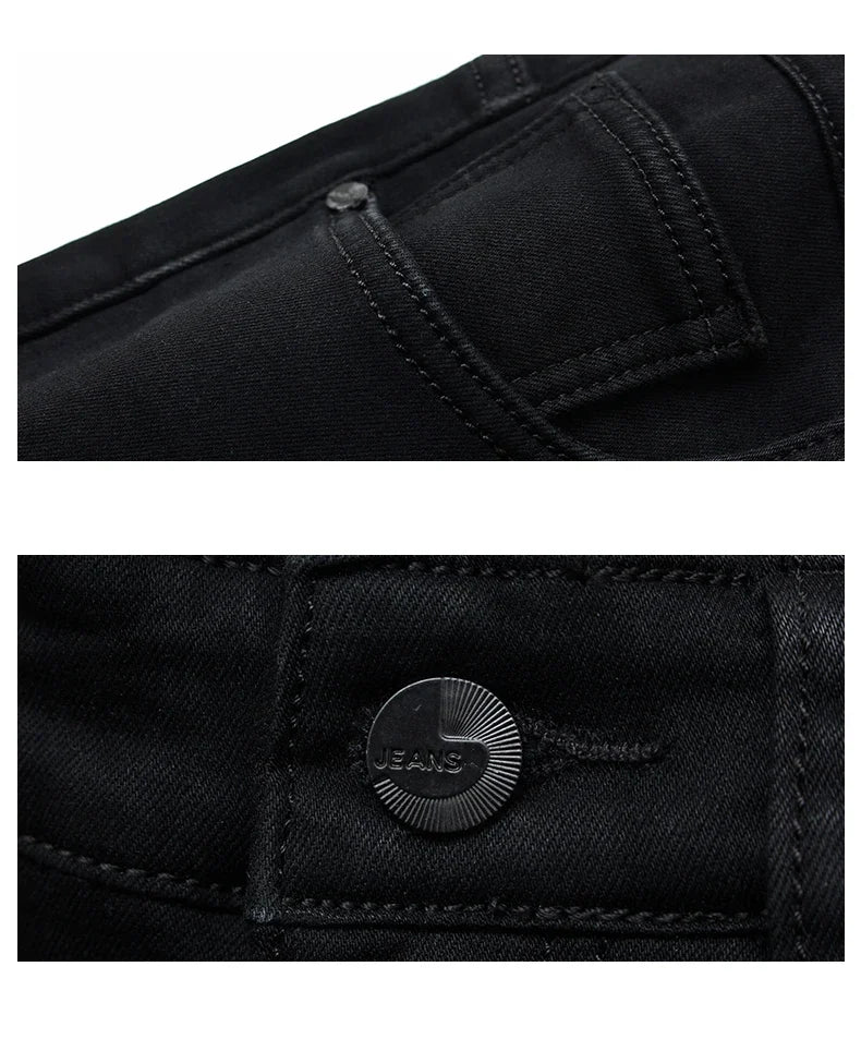 Men's Soft Stretch Black Biker Jeans — Slim Fit Moto Denim