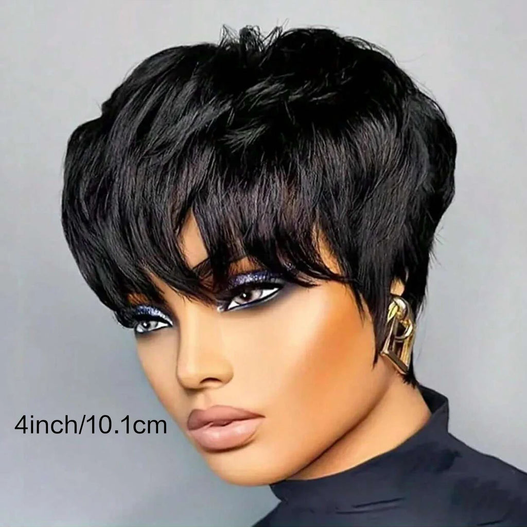 Short Pixie Cut Bob Wig for Black Women | Glueless Synthetic Lace Front Wig with Bangs