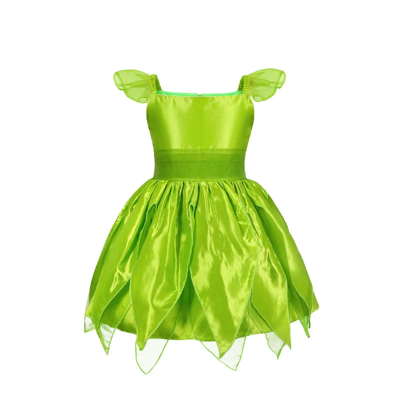 Tinkerbell Fairy Princess Dress — Green Elf Costume with Wings for Girls