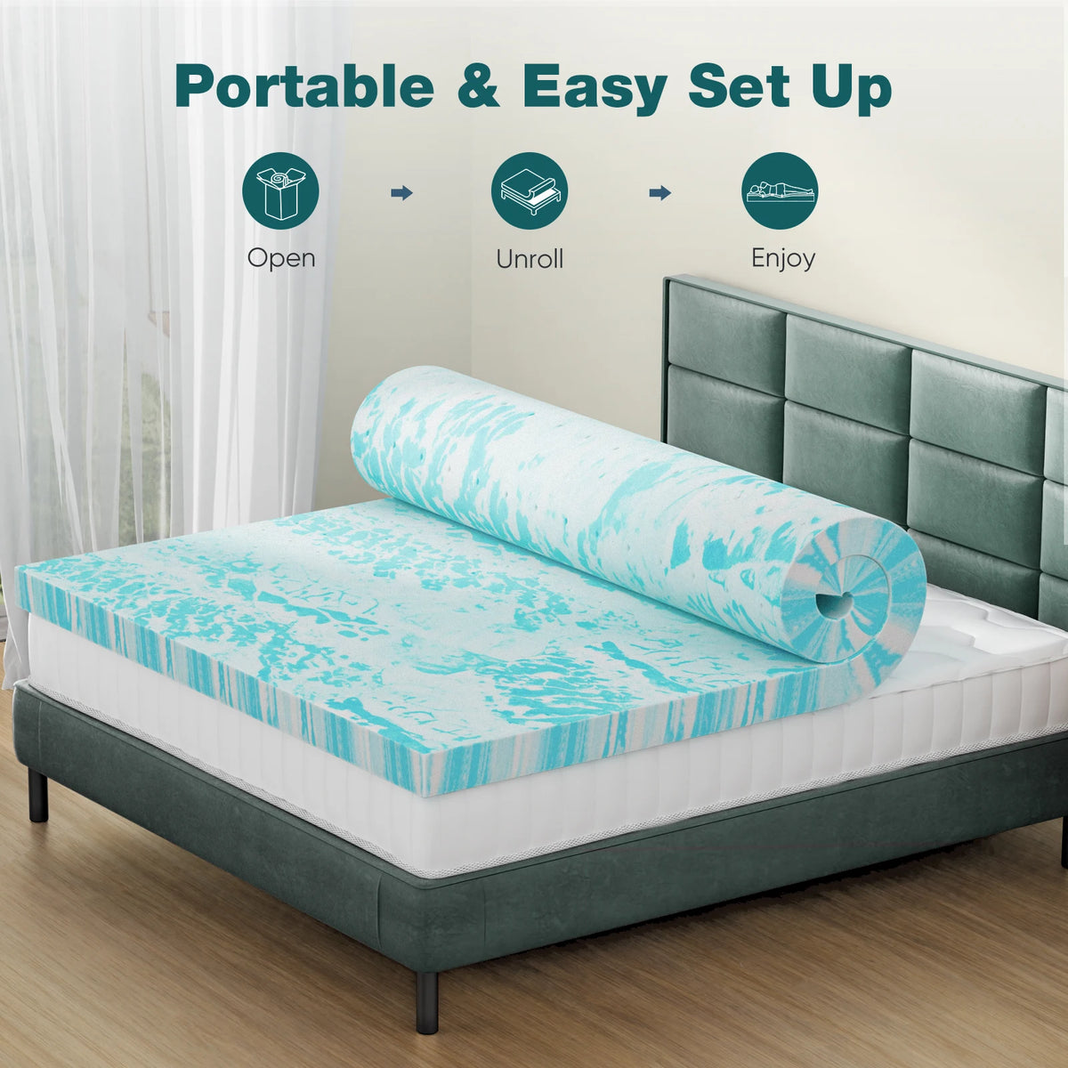 JHK 2"-3" Thick Gel Cooling Memory Foam Mattress Topper – Soft, Breathable Queen Size Bed Topper