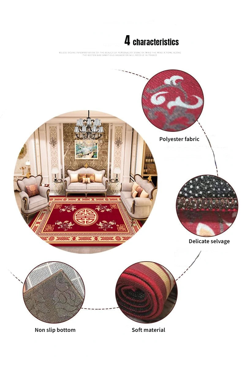 European Luxury Large Area Rug – Washable Non-Slip Carpet for Living Room & Bedroom
