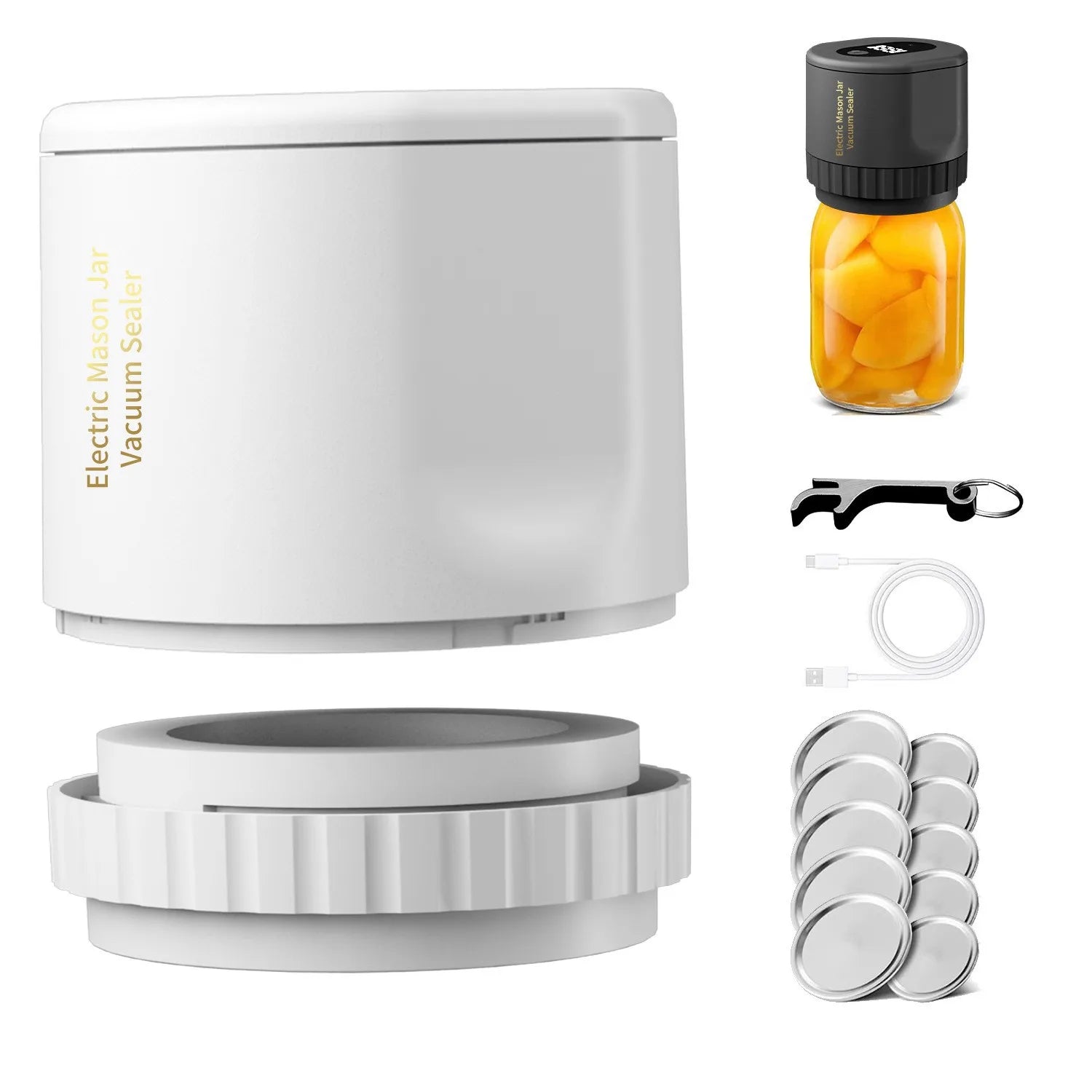 Cordless Electric Mason Jar Vacuum Sealer — Regular & Wide Mouth Food Storage Kit