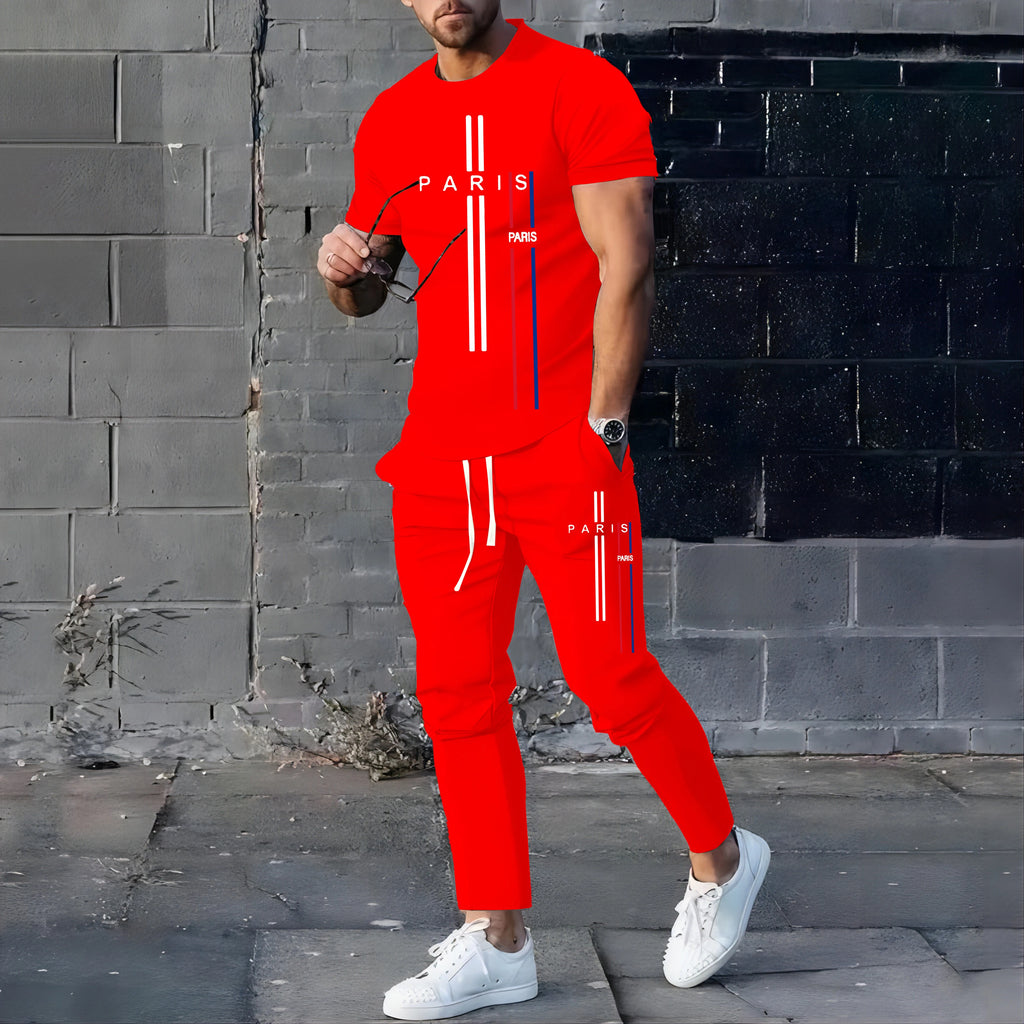 Men's Football Sport T-Shirt & Pants Set – Casual Short Sleeve Jogging Fitness Suit