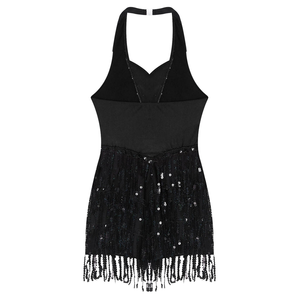 Women's Sequin Dance Dress – Shiny Sleeveless Latin Jazz Tango Salsa Leotard Bodysuit Outfit