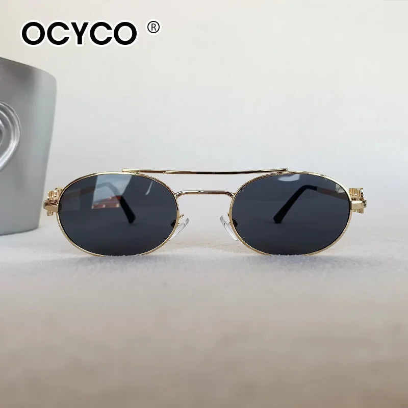 OCYCO Small Punk Oval Sunglasses | Metal Double Bridge UV Protection Designer Shades for Men & Women