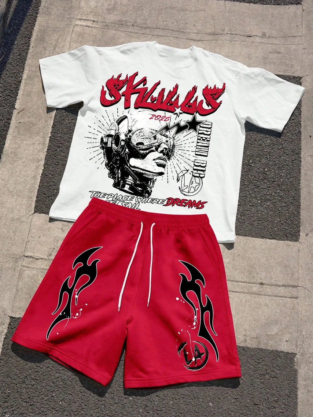 Men's Letter Print Round Neck T-Shirt & Shorts Set – Breathable Casual Outdoor 2-Piece