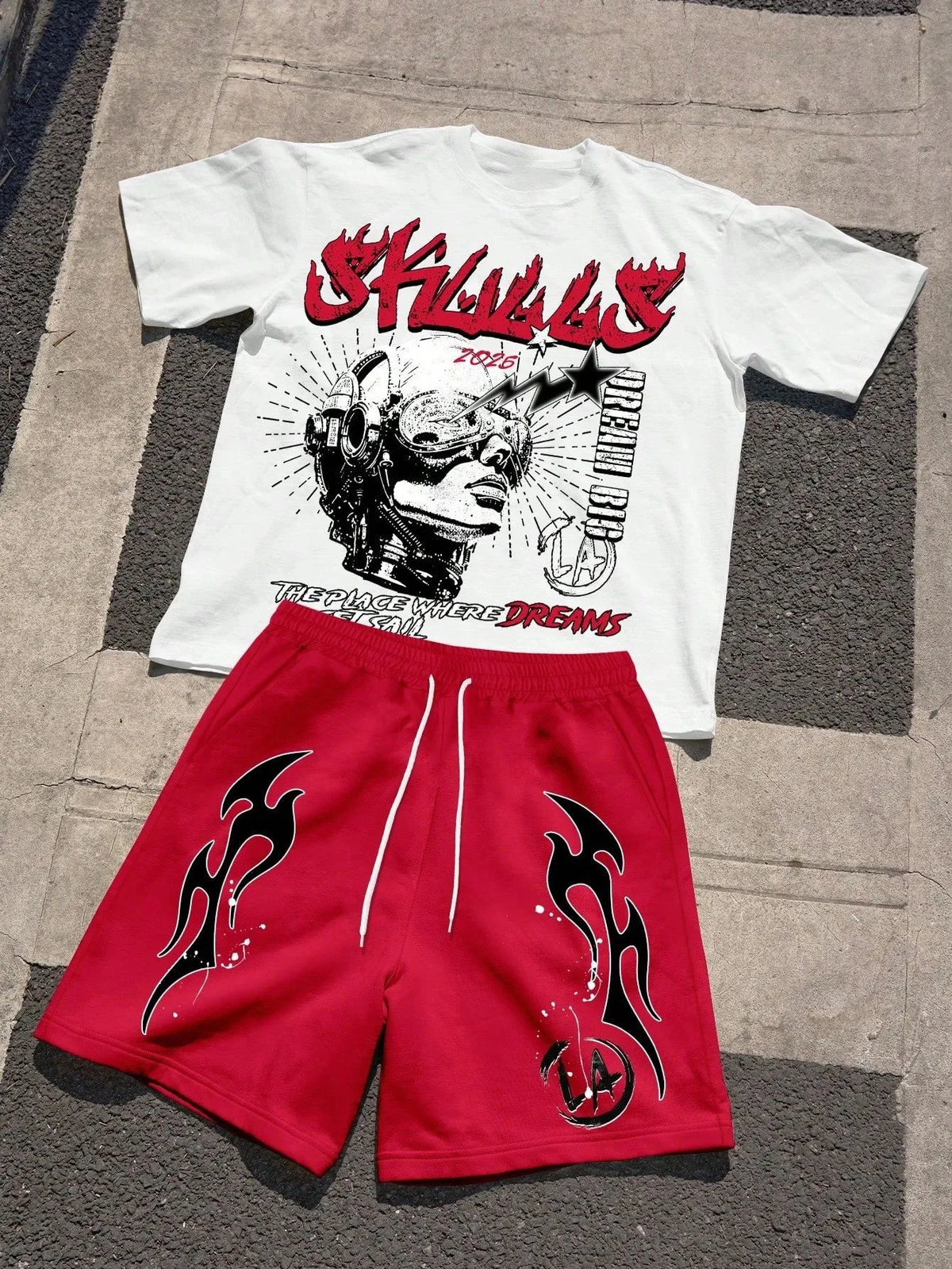 Men's Letter Print Round Neck T-Shirt & Shorts Set – Breathable Casual Outdoor 2-Piece