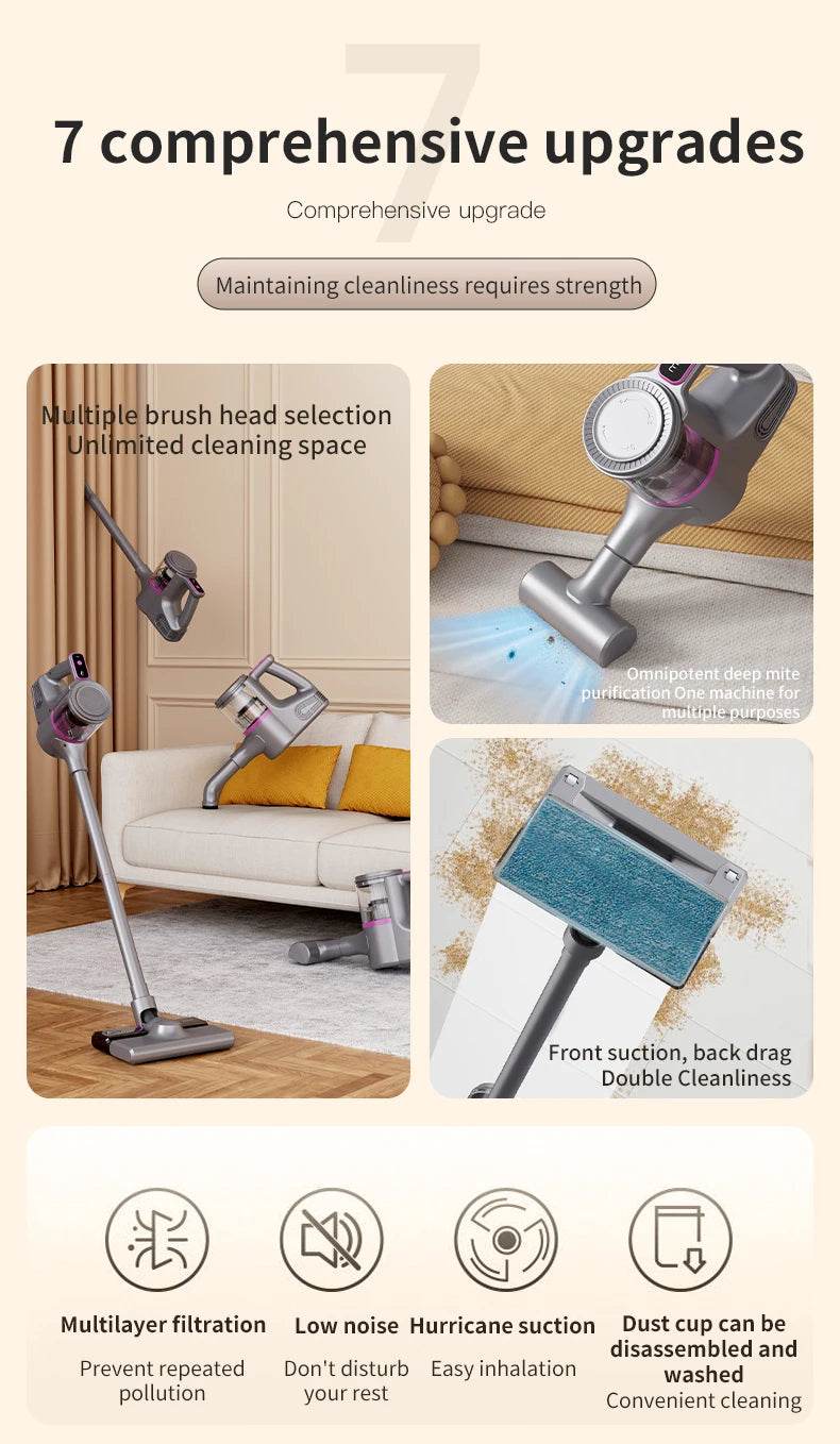 Cordless Vacuum Cleaner 15000Pa — 2-in-1 Stick & Handheld, Lightweight for Carpet, Hardwood Floor, Pet Hair & Car
