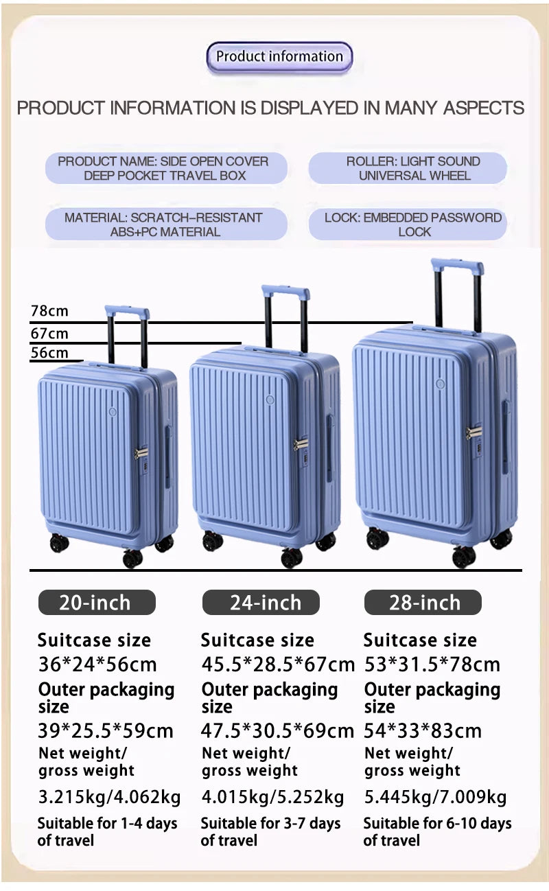 Expandable Front-Opening Suitcase – Cup Holder & Spinner Wheels