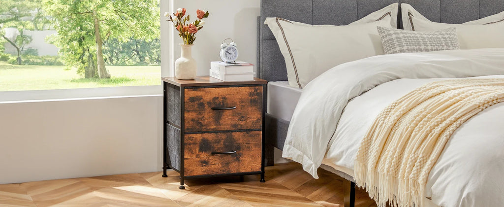 JHK Nightstand & Bedside Table – 2 Fabric Drawers, Storage Cabinet for Bedroom, Coffee & Sofa Side Table