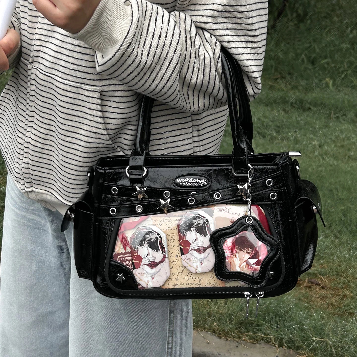 Miyagawa Transparent Rivet PU Tote Bag – Multi-Function Crossbody Shoulder Handbag for Women