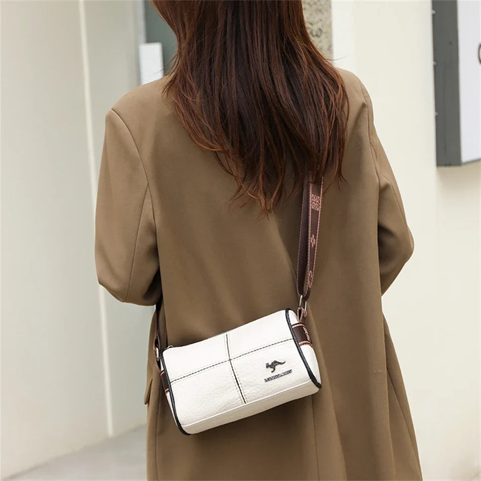 Luxury Genuine Leather Barrel Crossbody Bag – Sequin Shoulder Messenger Bag for Women