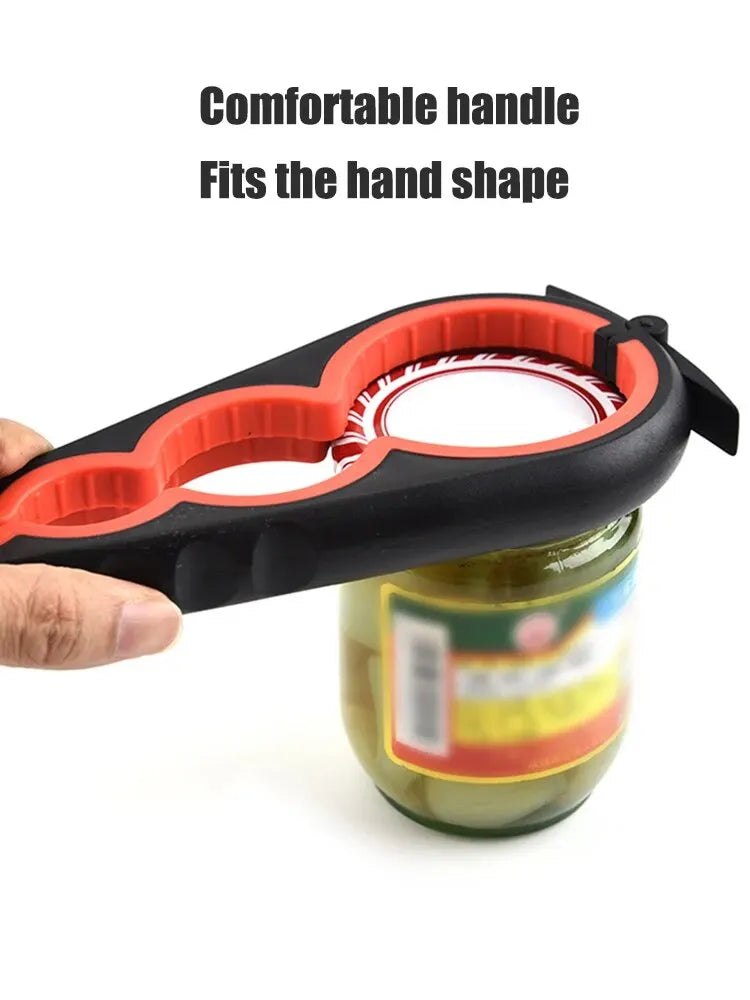 4-in-1 Multifunctional Can & Bottle Opener – Anti-Slip Ergonomic Cap Twister, PP+TPR, Black & Green