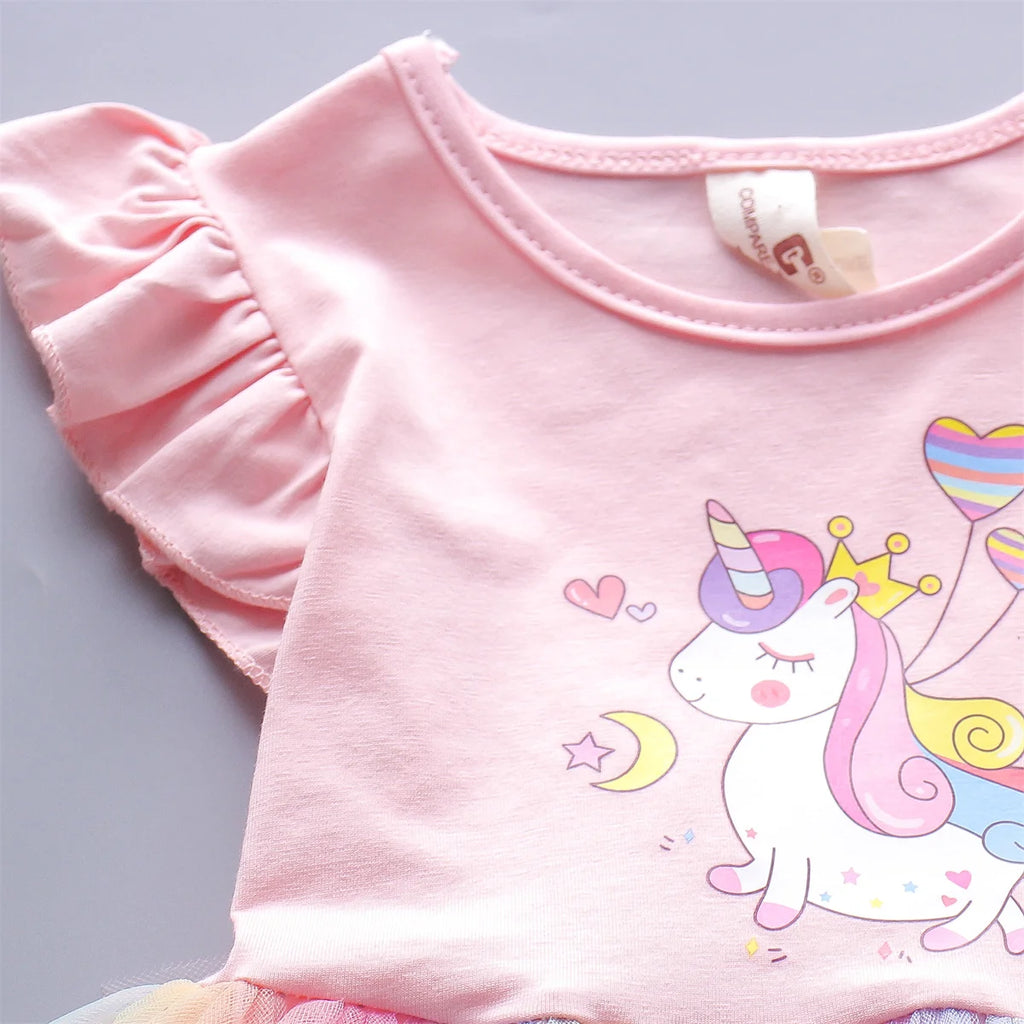 Baby Girl Sleeveless Casual Dress — Rainbow Mesh Print (0–3 Years)