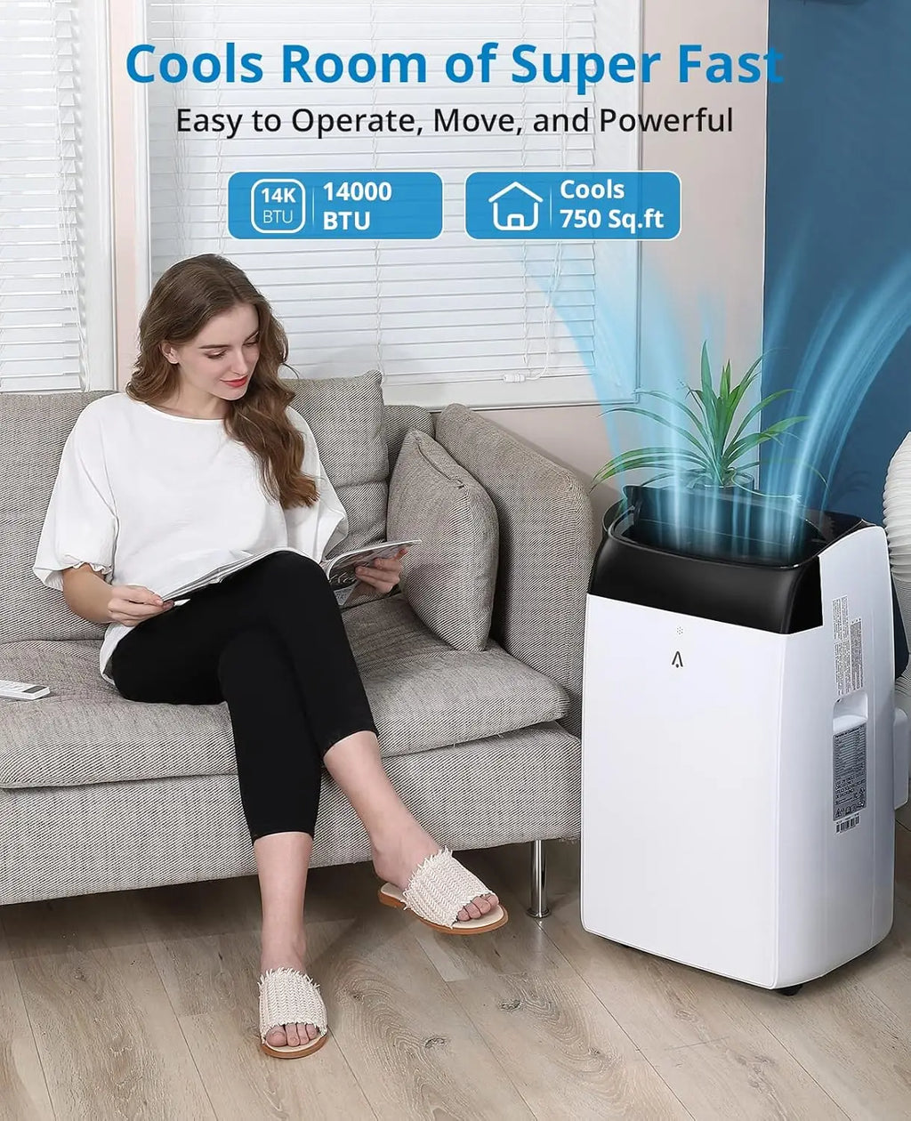 14,000 BTU Portable Air Conditioner — 3-in-1 Free-Standing AC Unit with Fan, Dehumidifier, Remote & Sleep Mode