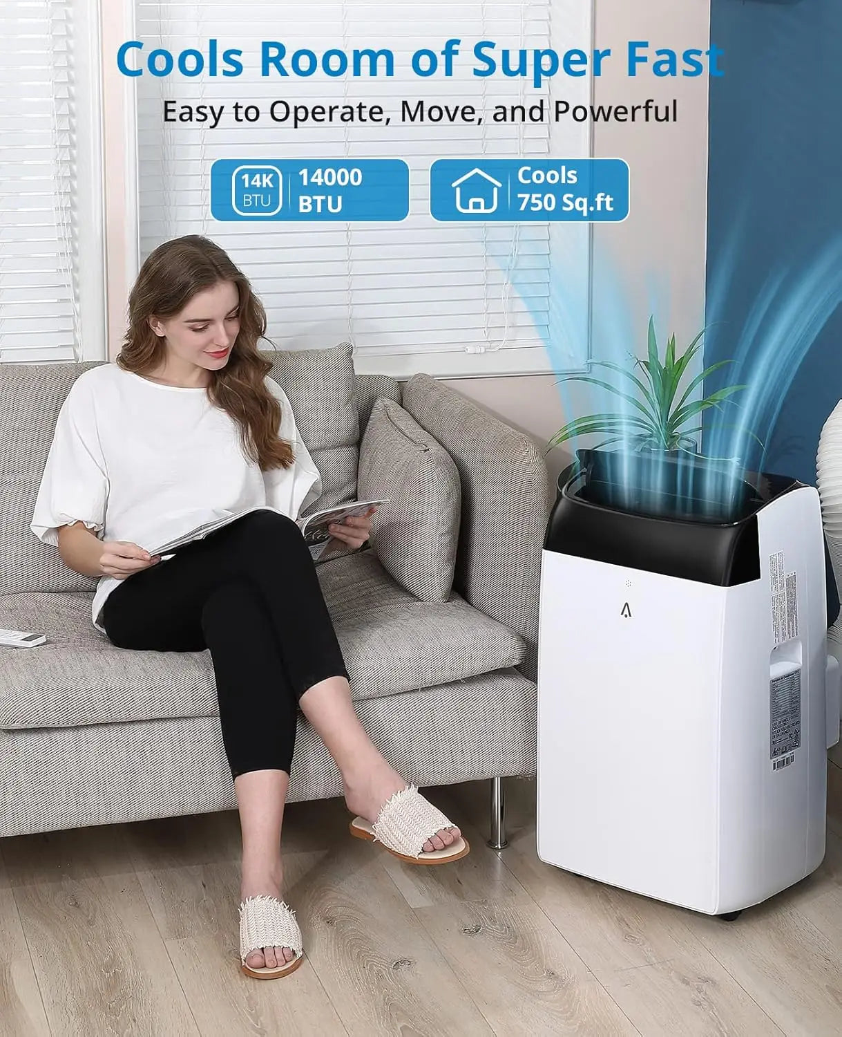 14,000 BTU Portable Air Conditioner — 3-in-1 Free-Standing AC Unit with Fan, Dehumidifier, Remote & Sleep Mode