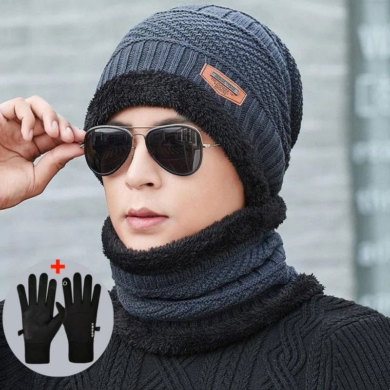 Men's Winter Hat, Neck Warmer and Touchscreen Glove Set