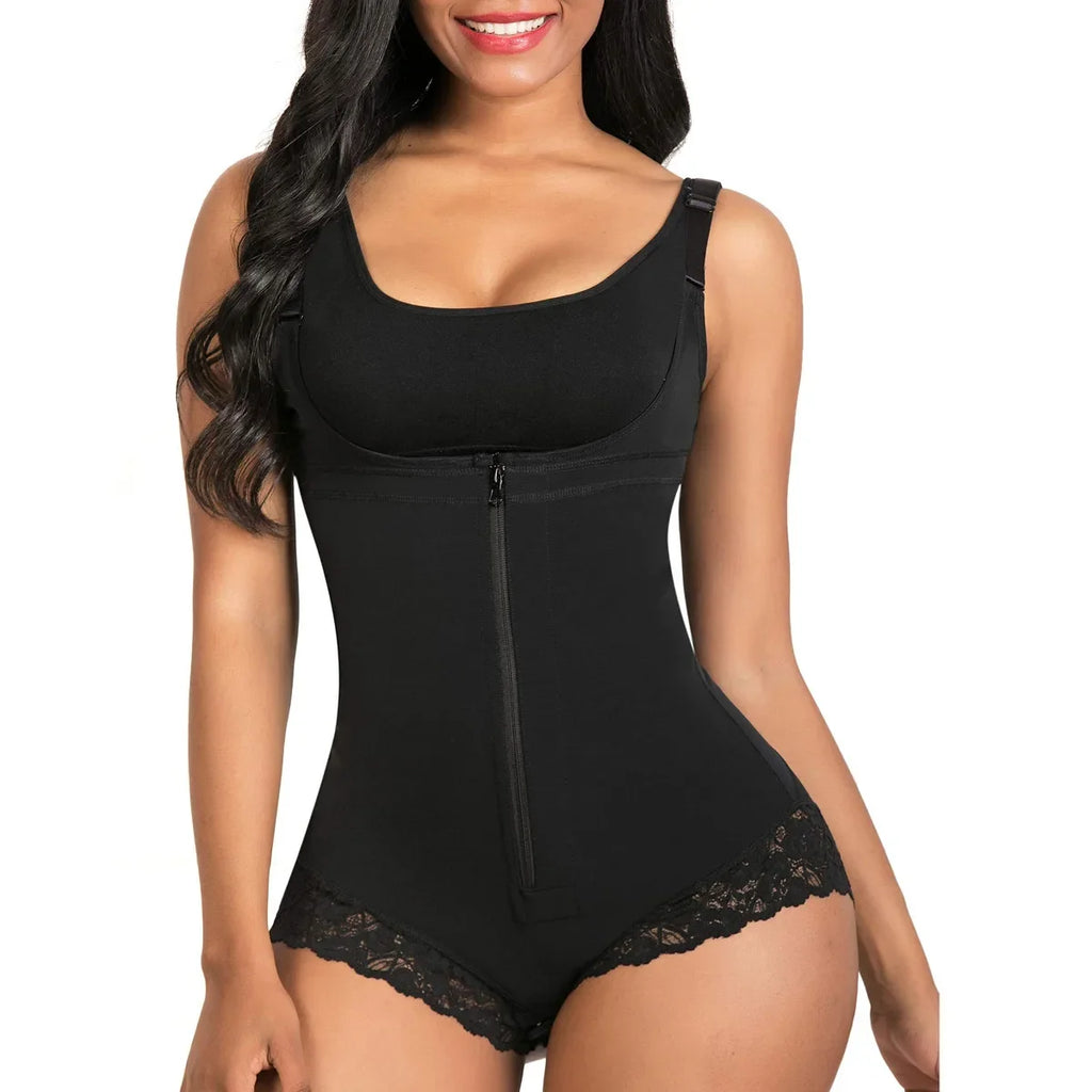 Fitneed Colombian Bodysuit Shaper – Medium Control, Lace Detail, Waist & Tummy, XS–XXXL, Beige & Black