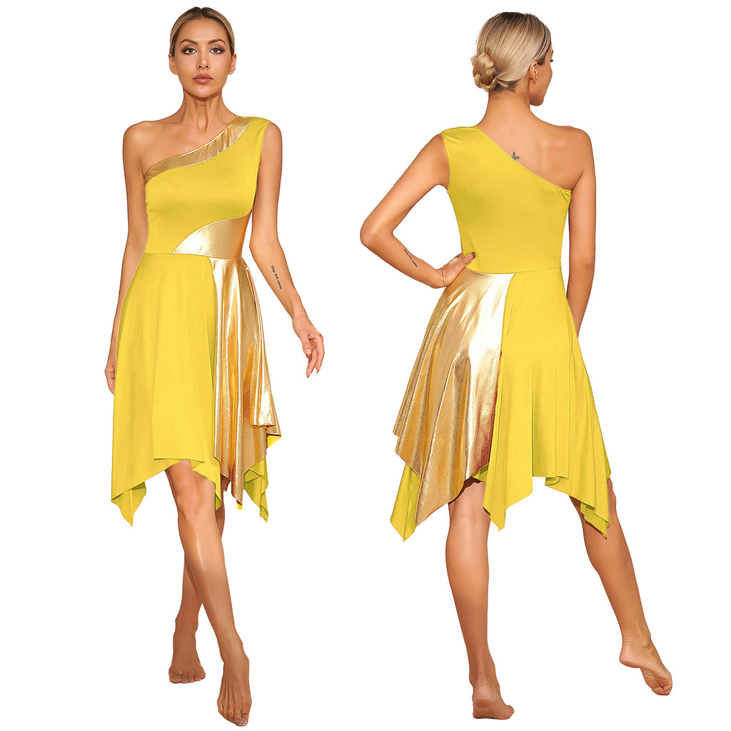 One Shoulder Irregular Hem Dance Performance Dress — Lyrical Worship Dancewear Costume