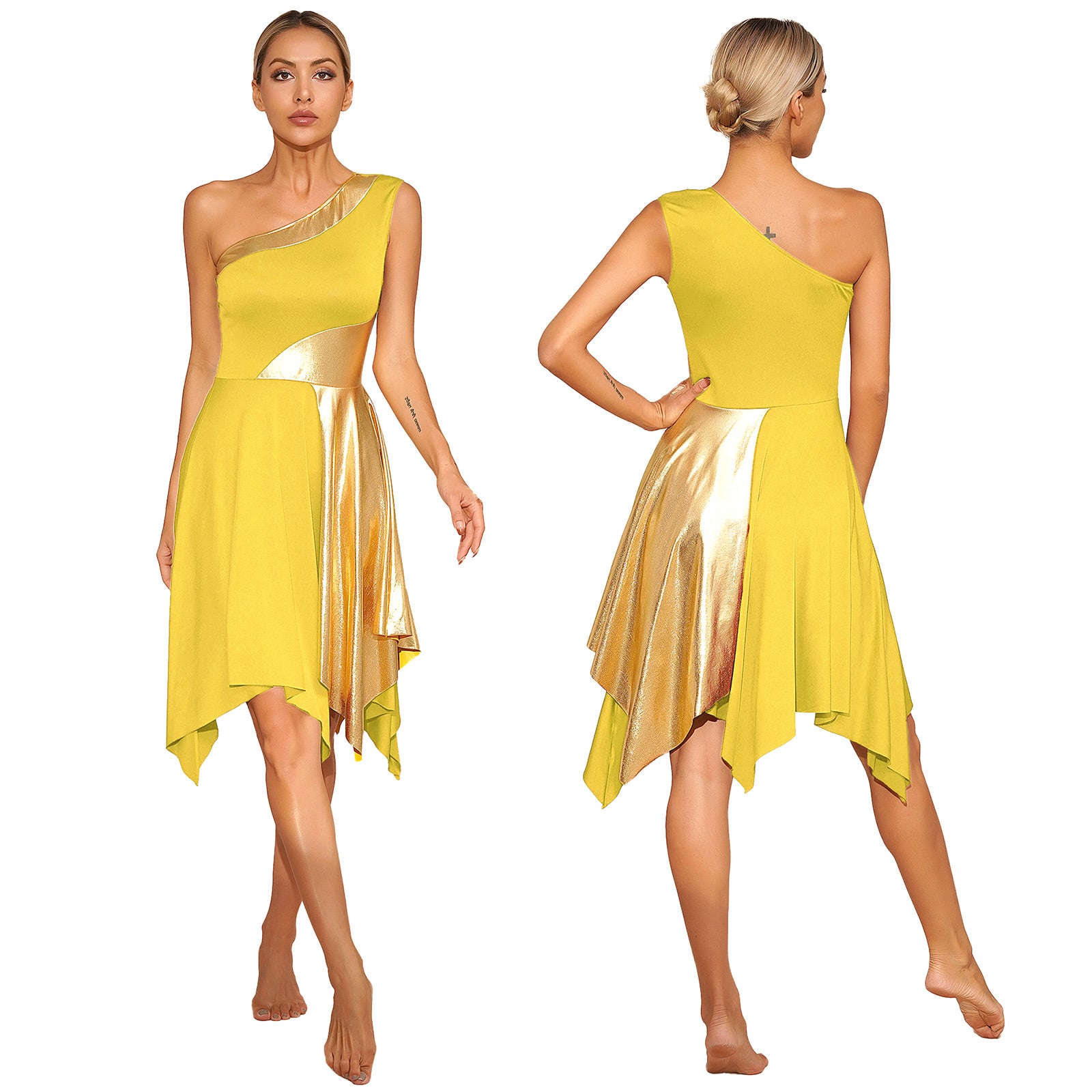 One Shoulder Irregular Hem Dance Performance Dress — Lyrical Worship Dancewear Costume