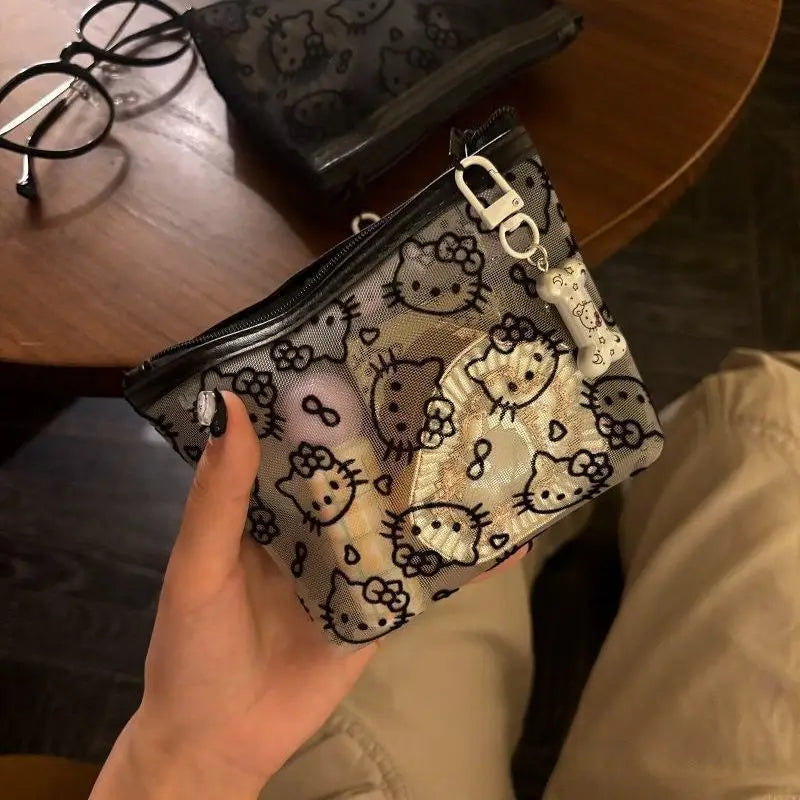 Kawaii Hello Kitty Lace Cosmetic Bag – Cute Vintage Mesh Makeup & Coin Purse Gift