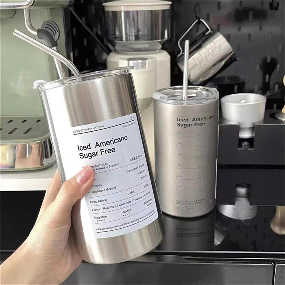 600ml Insulated Stainless Steel Thermos Coffee Mug with Straw – Vacuum Leak-Proof Travel Bottle, BPA-Free
