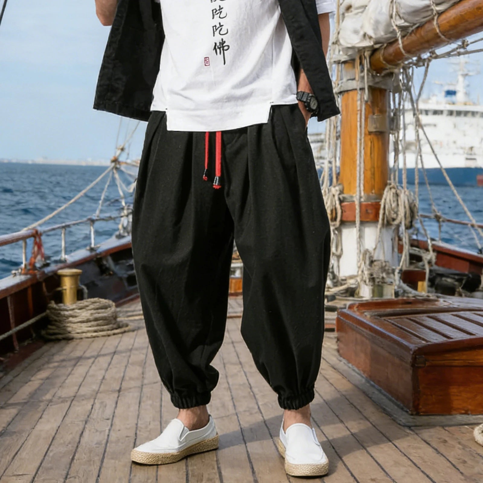 Men's Chinese Style Holiday Beach Pants — Relaxed Fit Printed Vacation Trousers