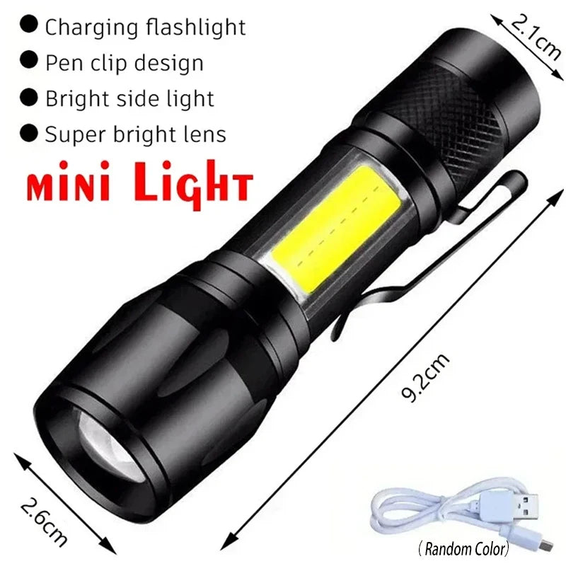 Zoomable LED Flashlight – USB-C Rechargeable, 3 Modes, Waterproof, 8–12hr Runtime for Camping & Hunting
