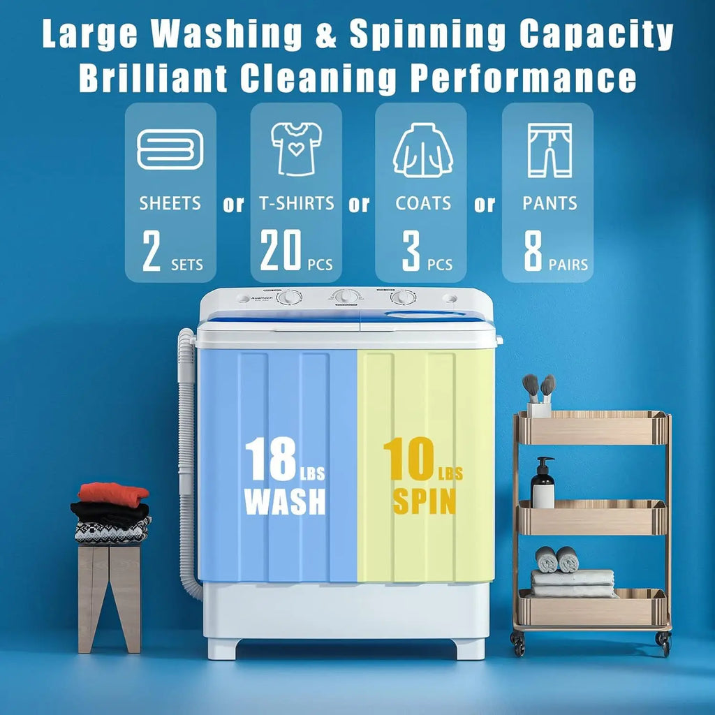 Portable Washer and Dryer Combo | 28 Lbs Twin Tub, 1.5 Cu.Ft Compact Dryer, 5 Drying Modes, Apartment, Dorm & RV