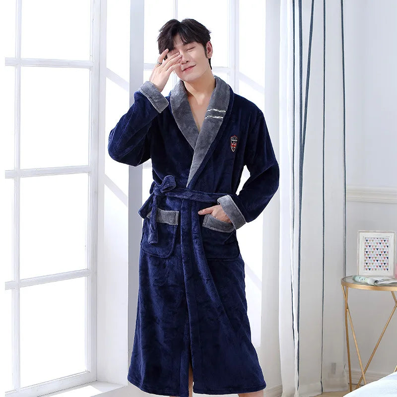 Men's Thick Warm Terry Fleece Bathrobe | Long Couples Dressing Gown