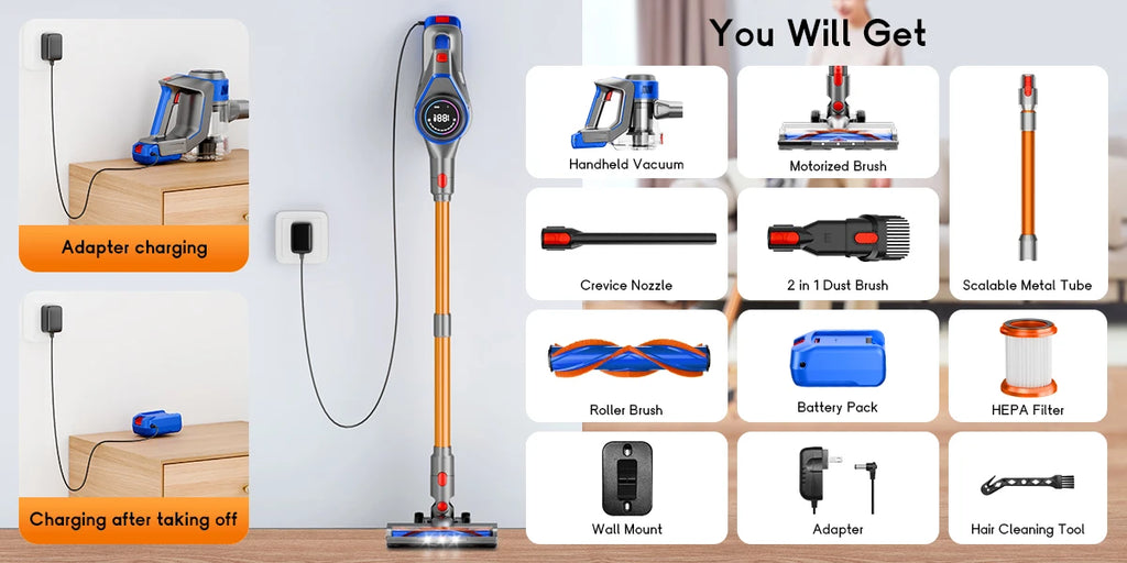 Honki 78KPA Cordless Vacuum Cleaner — LED High Power Wet & Dry Handheld for Pet Hair & Carpet